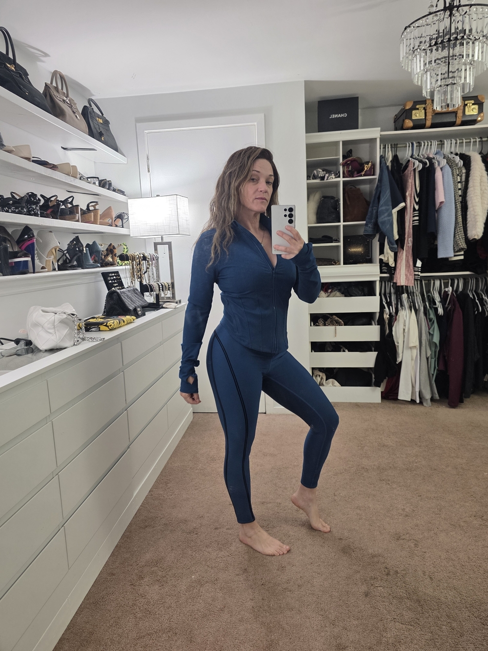 ALO Yoga Deep Blue Zip-Up Jacket and Leggings/ JACKET Set